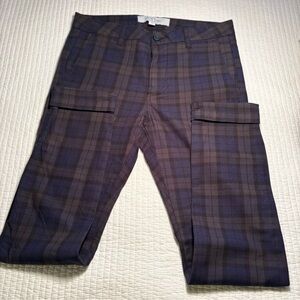 Topman Stretch Skinny Plaid Men's‎ Pants in Blue and Brown